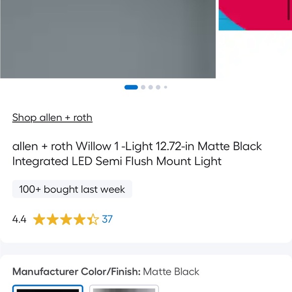 Allen + Roth Black LED Ceiling Fixture - Picture 3 of 3